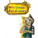 Illustration of ginger cat in front of sign